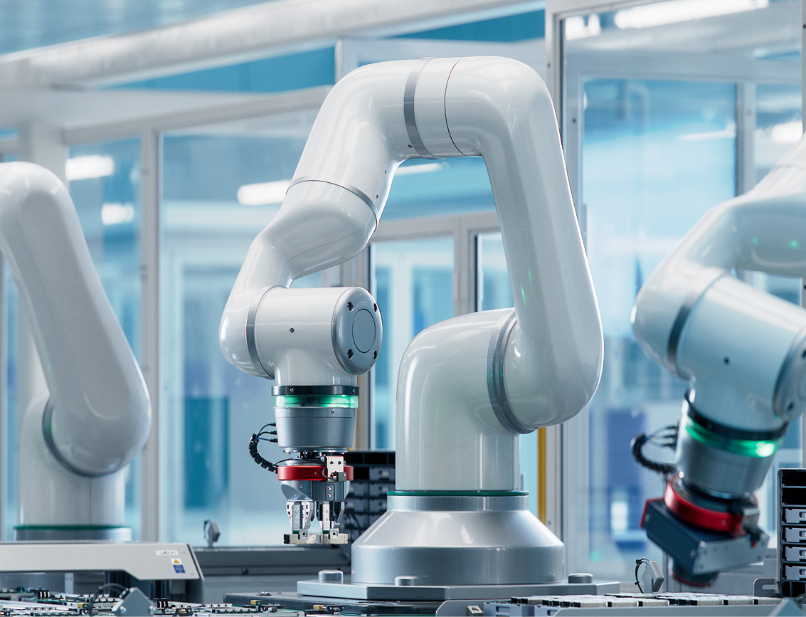 Brazos robóticos en planta de automatización Berghof Automation